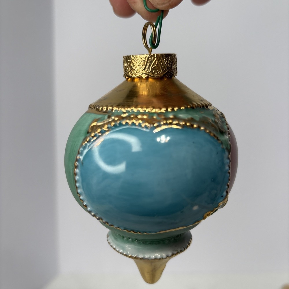 Vintage Glass Christmas Ornament Jewel Tone Teardrop With Gold Trim Radko Style‎